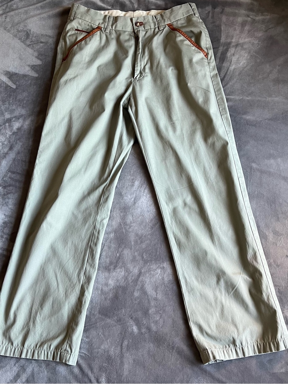 Orvis Sage Green Chino Pants with Brown Trim